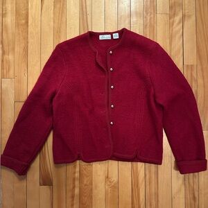 100% Wool Red Button-Up Cardigan